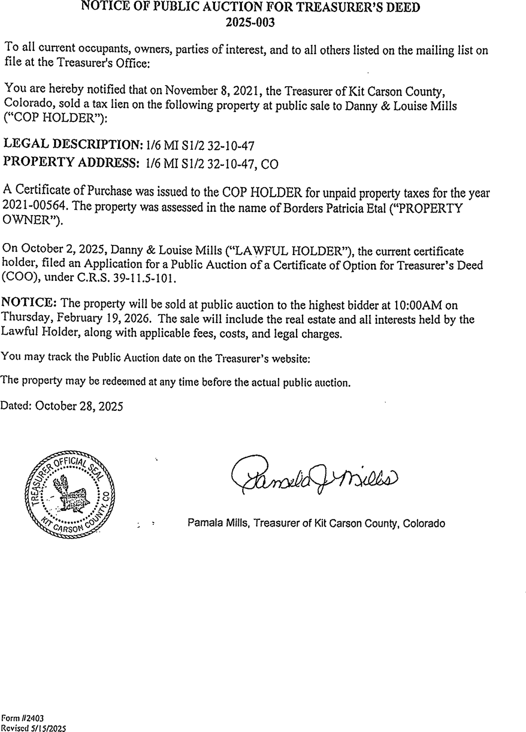 notice of auction deed