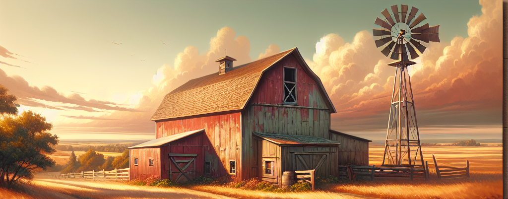 AI generated picture of old barn and windmill